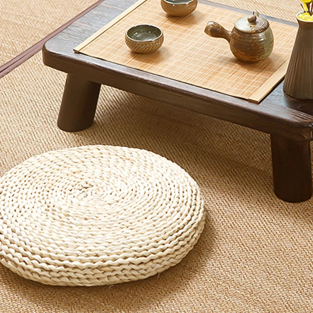 Round Straw Weave Floor Pillow F893