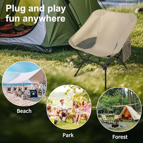 Lightweight Adjustable Folding Camping Chairs with Carry Bag and Side Pockets (Khaki) X3839