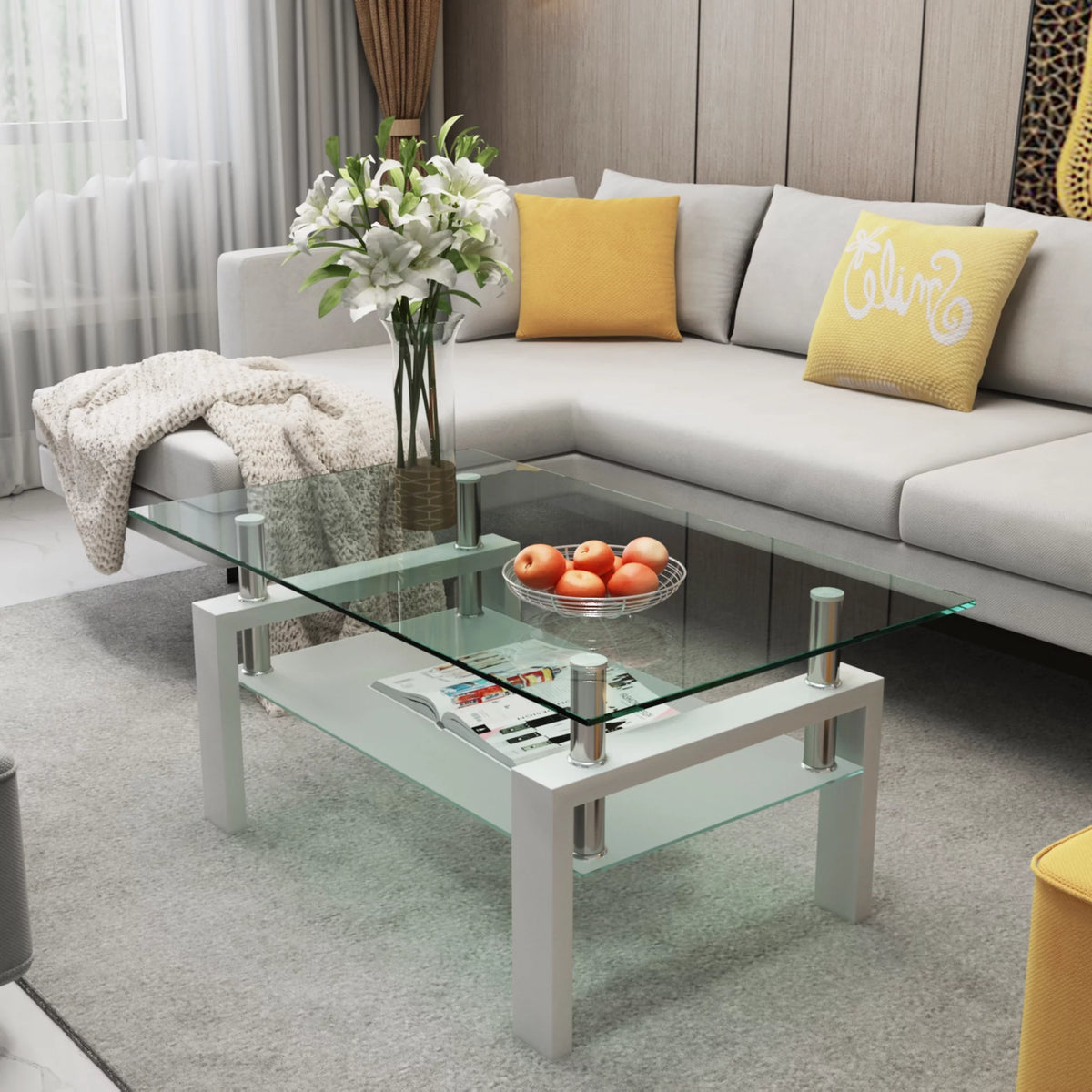 White Glass Coffee Table J704