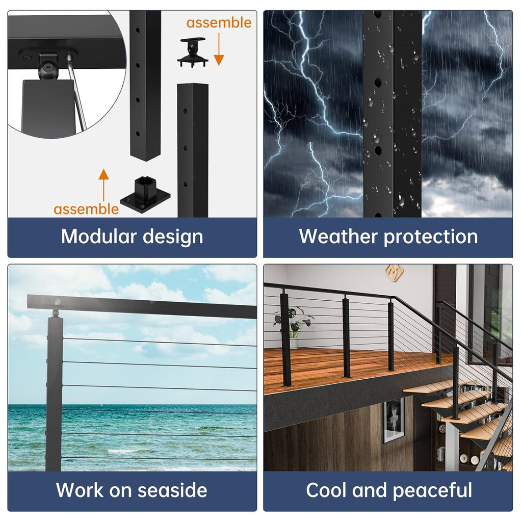 36 inch Black Aluminum Cable Railing Post E37224