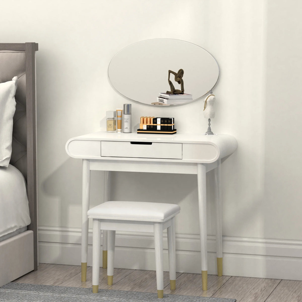 White Makeup Vanity Table Set with Stool T8808