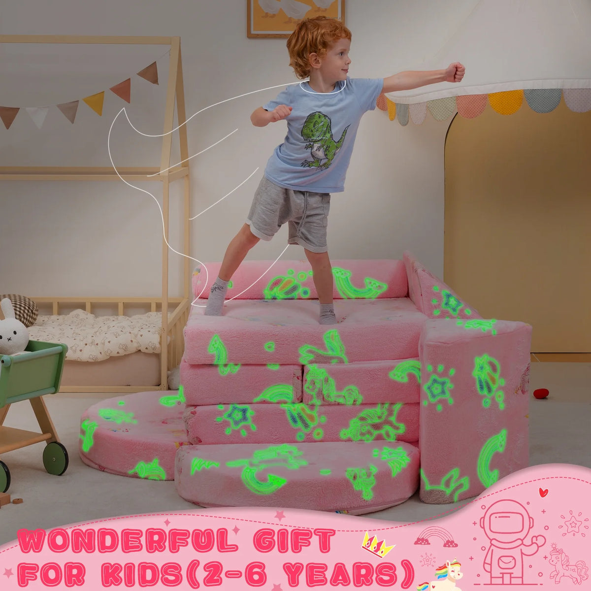 11 Pc Pink Modular Kids Play Couch B487