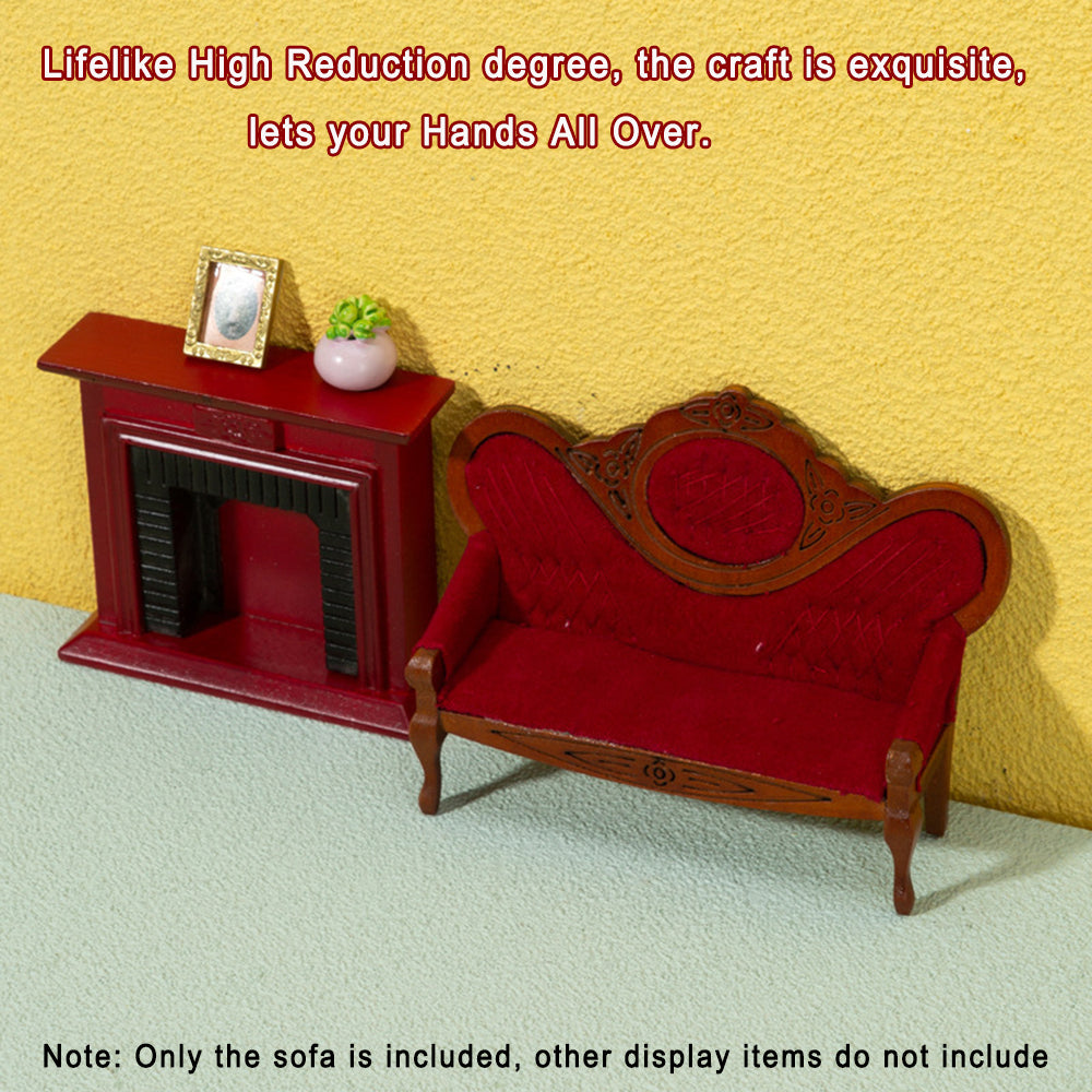 Walnut Wood Dollhouse Mini Sofa U5826