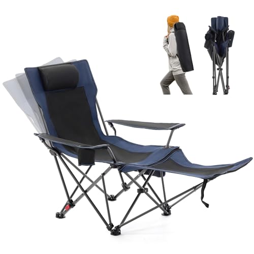 Reclining Camping Chair with Foot Rest, Folding Lounge Chairs, Gray M408