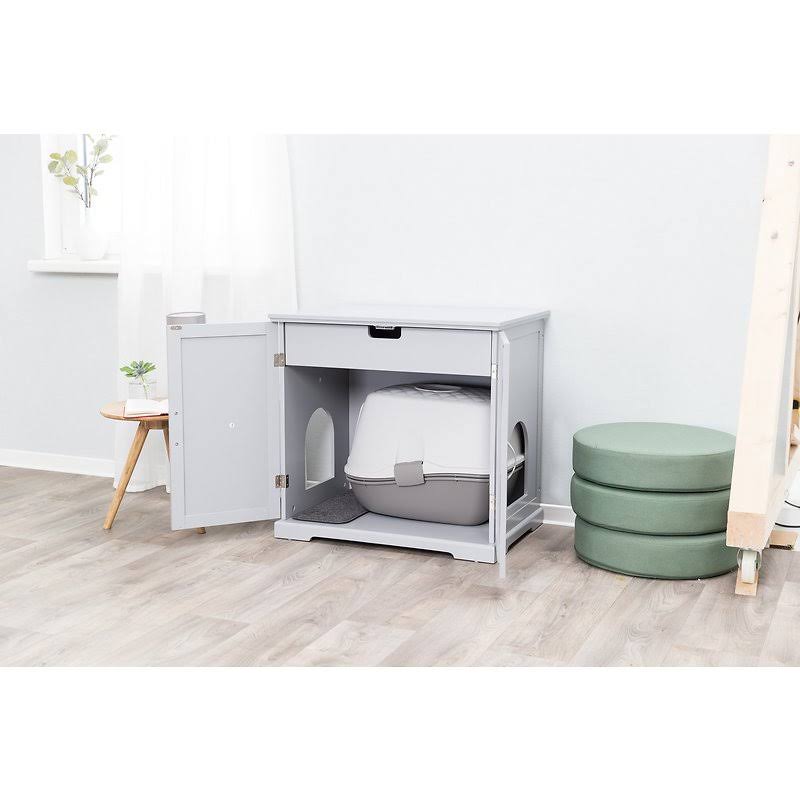Gray Wooden Cat Litter Box Enclosure F334