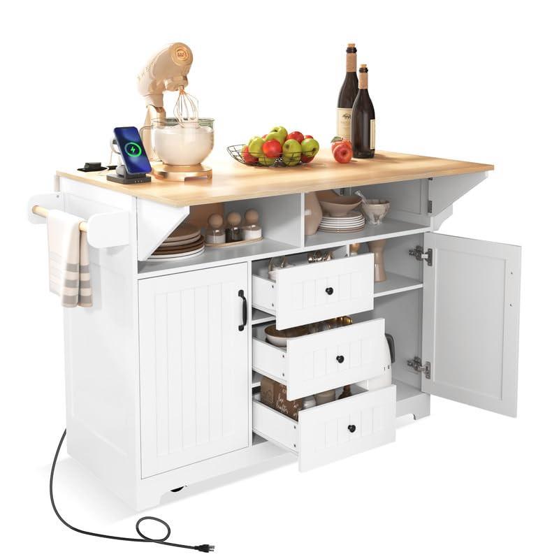 55.7'' Black Kitchen Island with Drop Leaf and 3 Drawers P9901