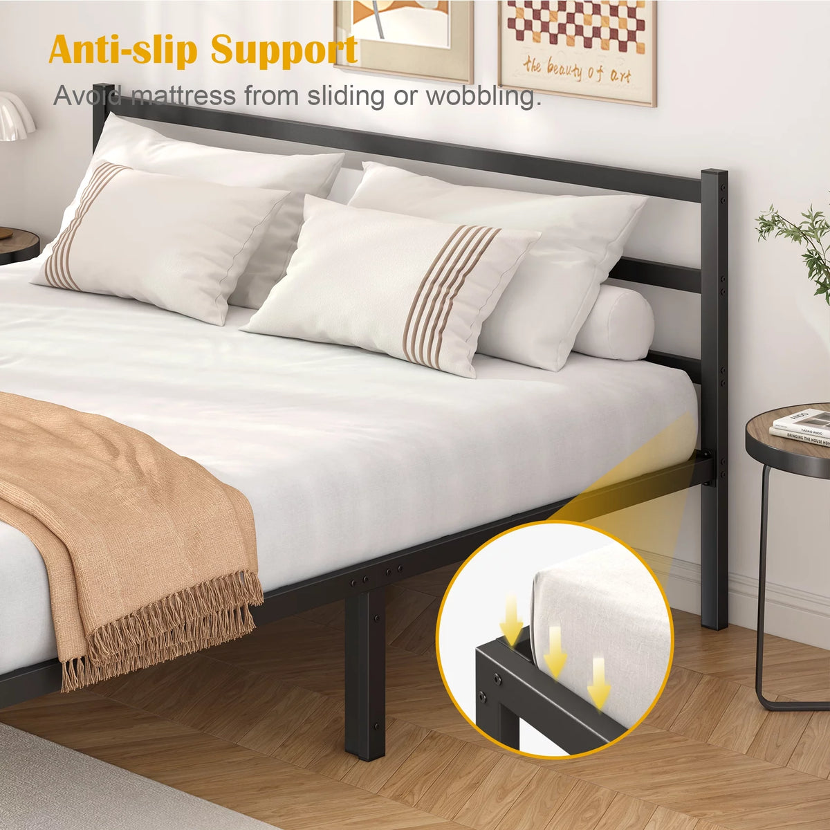 Queen Size Metal Platform Bed Frame with Headboard and Footboard F663
