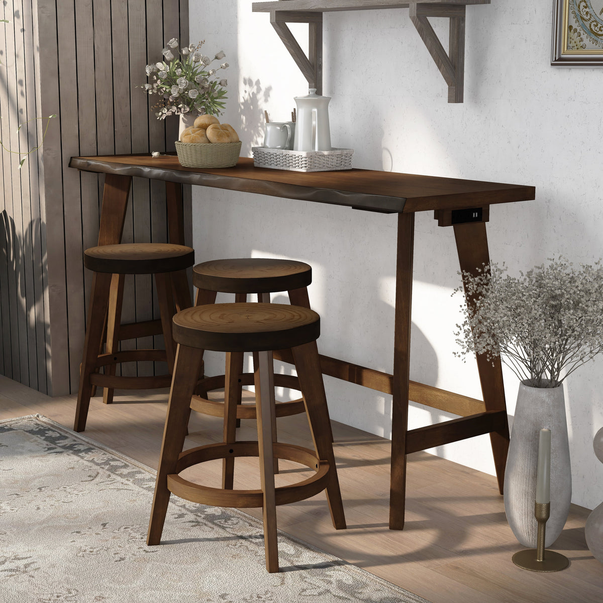Walnut Wood 4-Piece Counter Height Table Set H83718