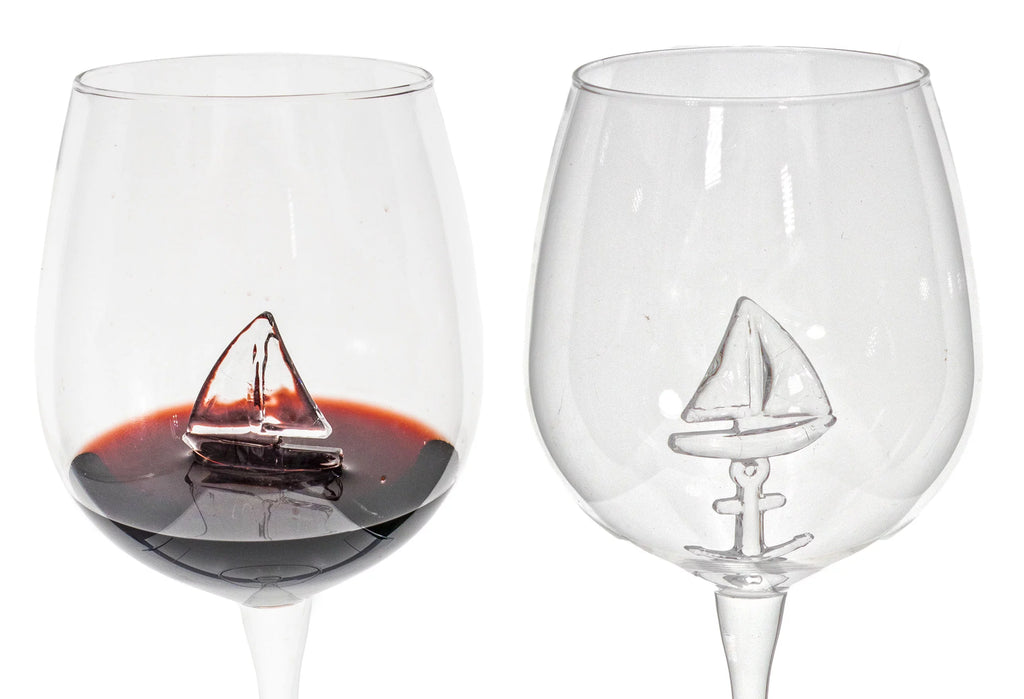 3D Sailboat Anchor Stemmed Wine Glass Set of 2 J90550