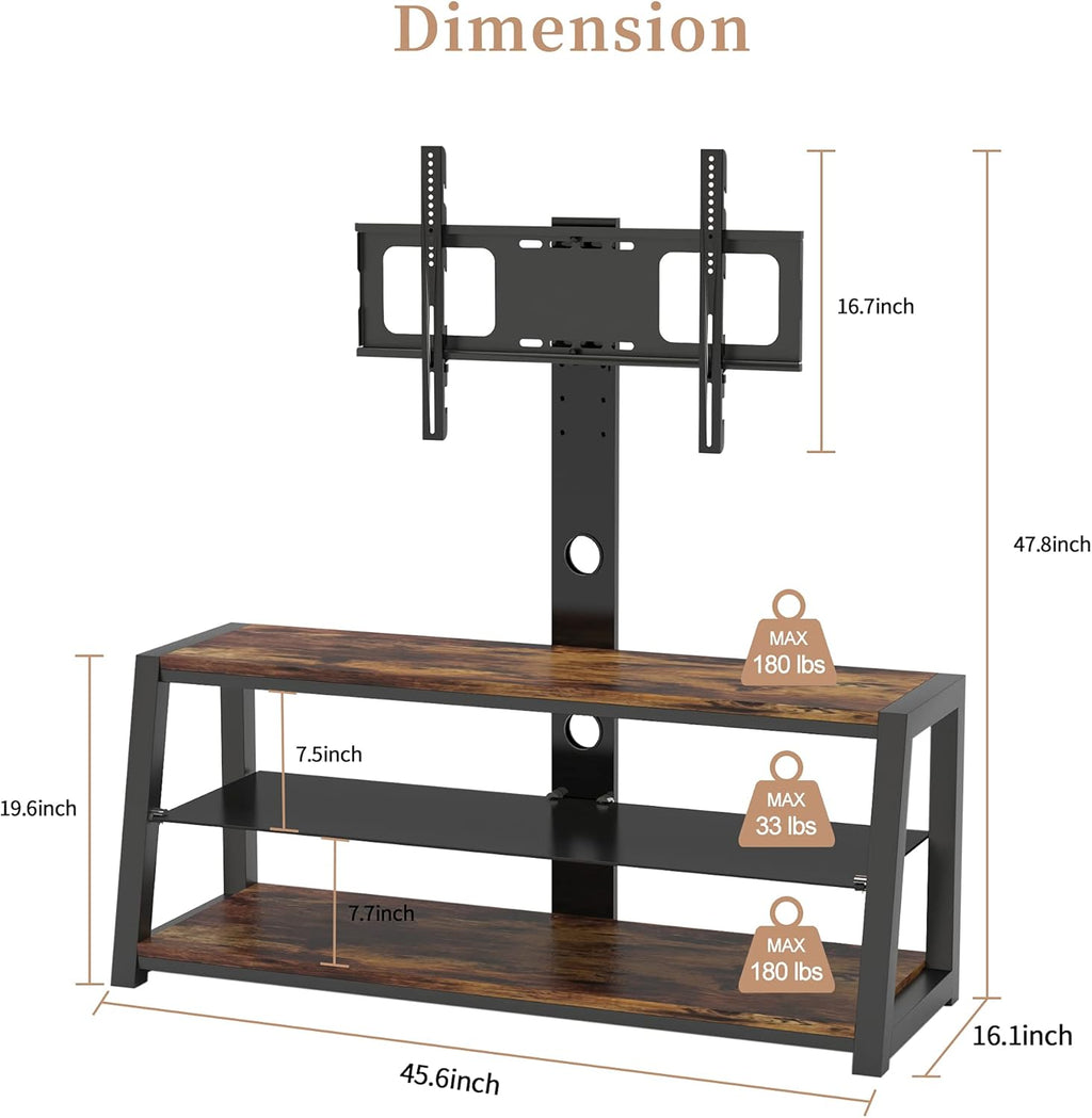 Swivel Floor TV Stand with Adjustable Tempered Wooden Shelves Q615136