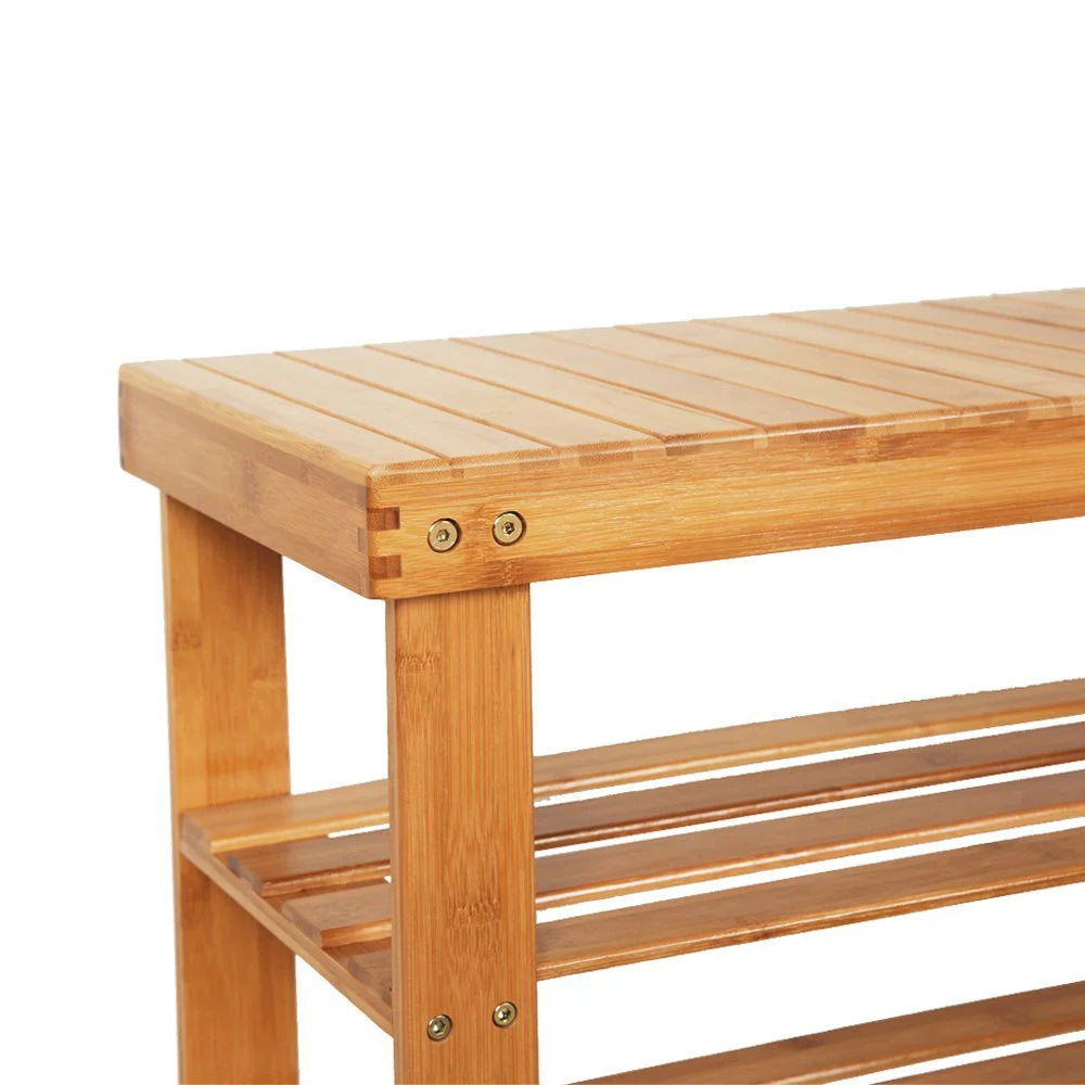 Natural Bamboo Shoe Bench Shoe Rack Organizer E453