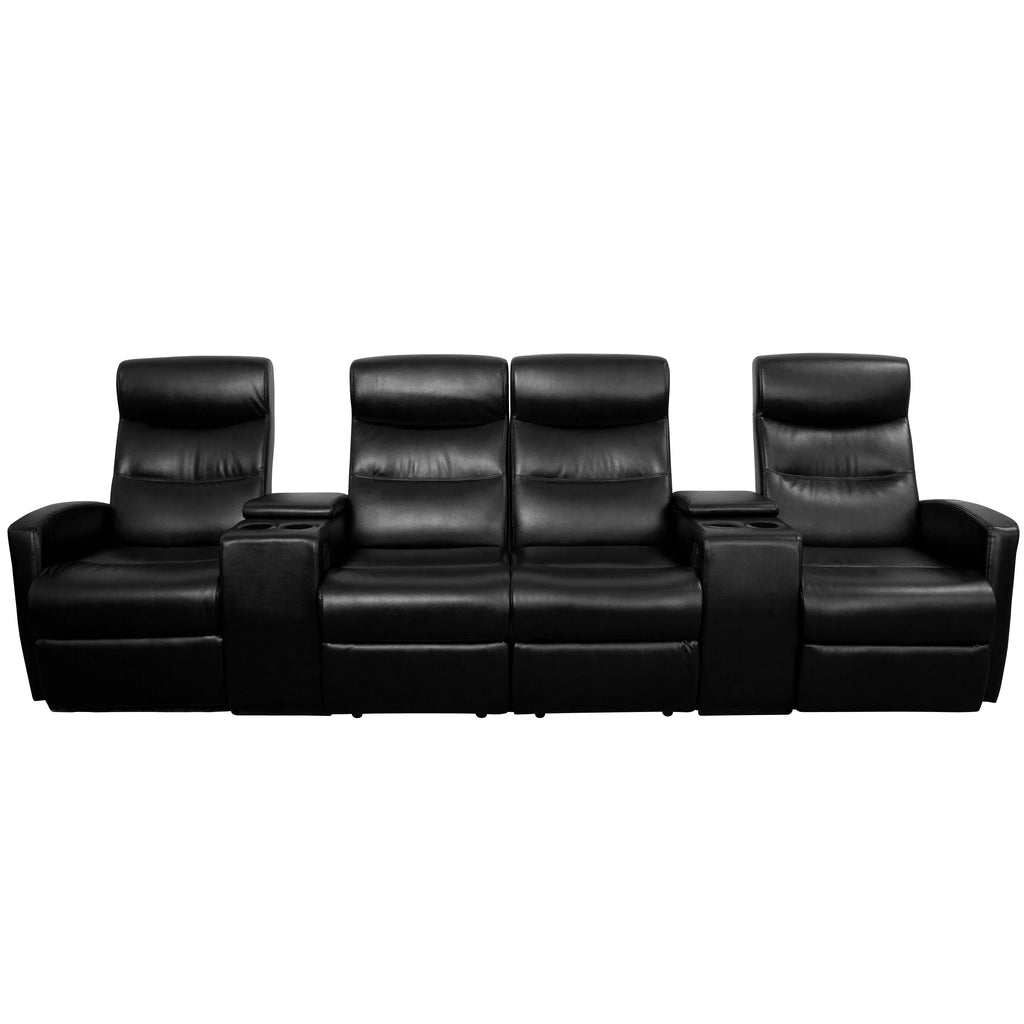 Black 4 Seat Reclining Theater Seating with Cup Holders S446