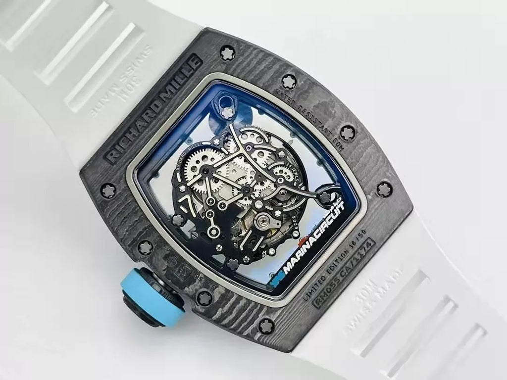 Skeleton Blue Dial Black Bezel White Rubber Strap H923204