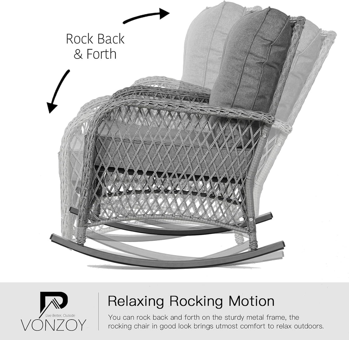 3-Piece Wicker Outdoor Rocking Chairs with Cushions and Table X4297