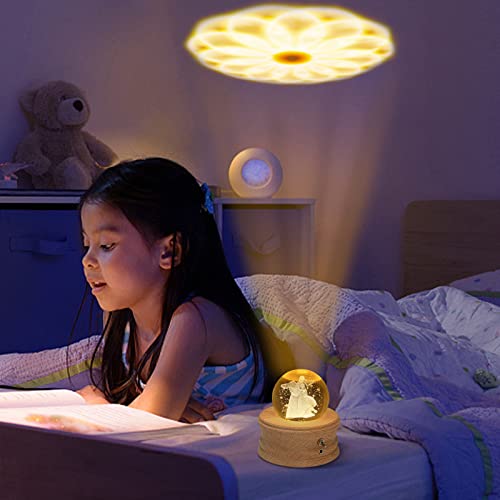3D Crystal Ball Music Box with LED Light and Rotating Wooden Base A39678