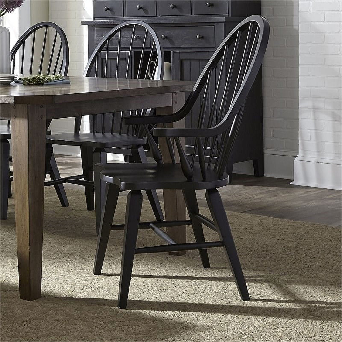 2 Piece Black Wood Dining Arm Chair Set F27830