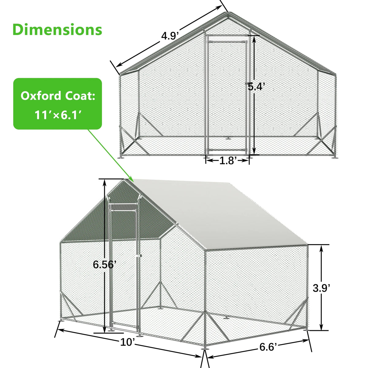 Large Metal Chicken Coop with Waterproof Cover P9866