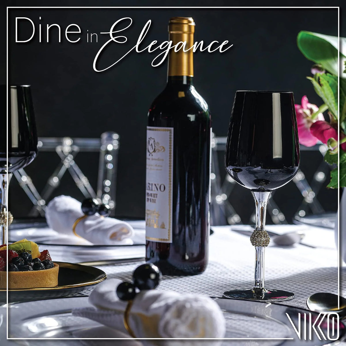 Black Silver Wine Glasses Set Of Twelve K787