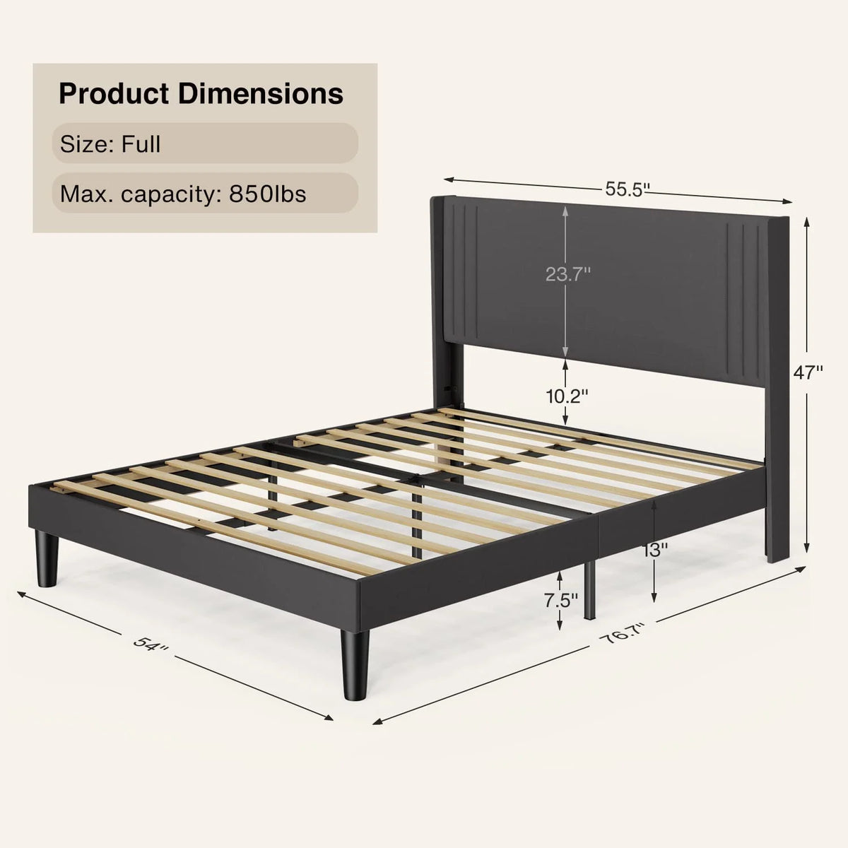 Full Bed Frame with 4 Drawers and Adjustable Headboard Dark Grey D143