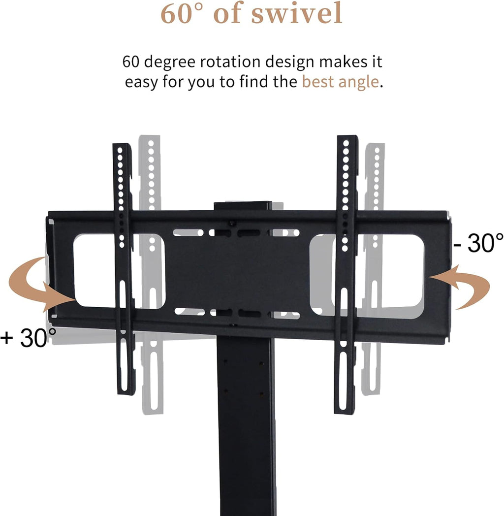 Swivel Floor TV Stand with Adjustable Tempered Wooden Shelves Q615136