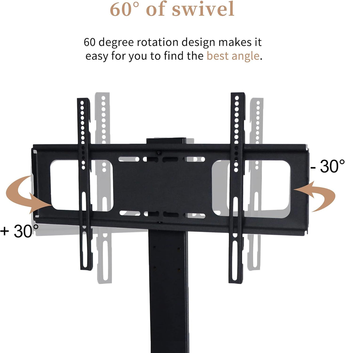 Swivel Floor TV Stand with Adjustable Tempered Wooden Shelves Q615136