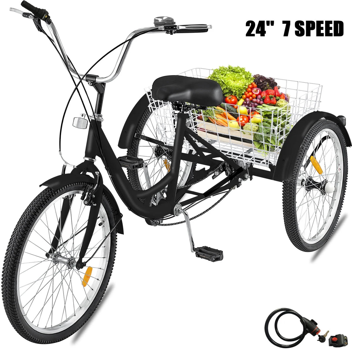 24 1-Speed 3 Wheel Adult Tricycle with Basket Y53424
