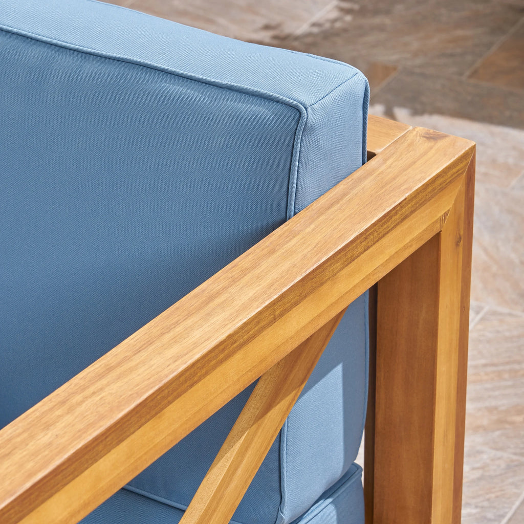 Blue Teak Finish Acacia Wood Sectional Sofa Set R8485