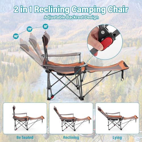 Reclining Camping Chair with Foot Rest, Folding Lounge Chairs, Gray M408