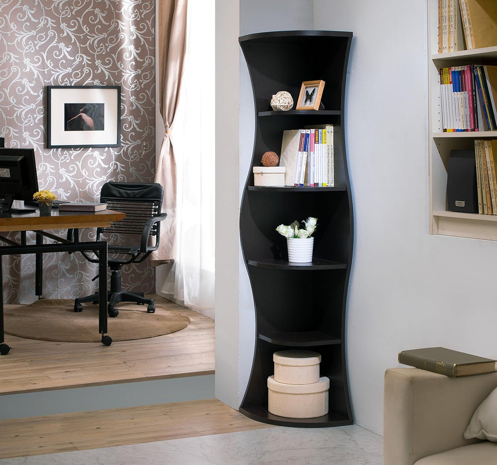 Walnut Wooden Corner Bookcase W111455
