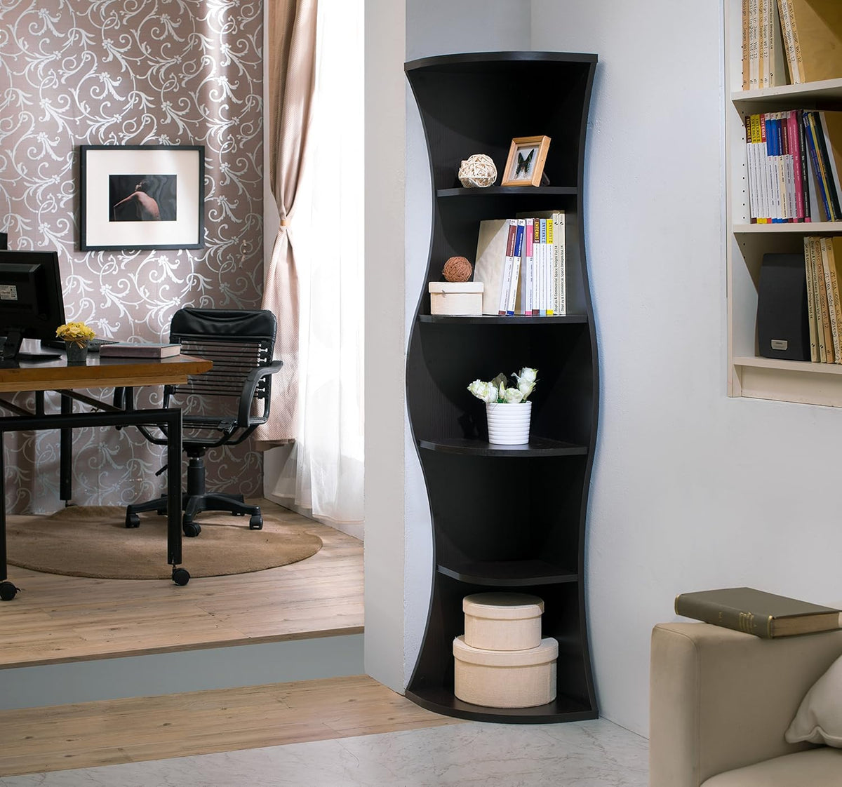 Walnut Wooden Corner Bookcase W111455