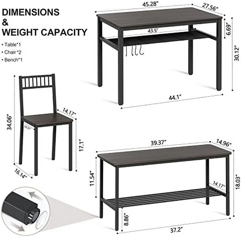 Dining Table Set for 4 with 2 Chairs 1 Bench Rustic Brown I89297