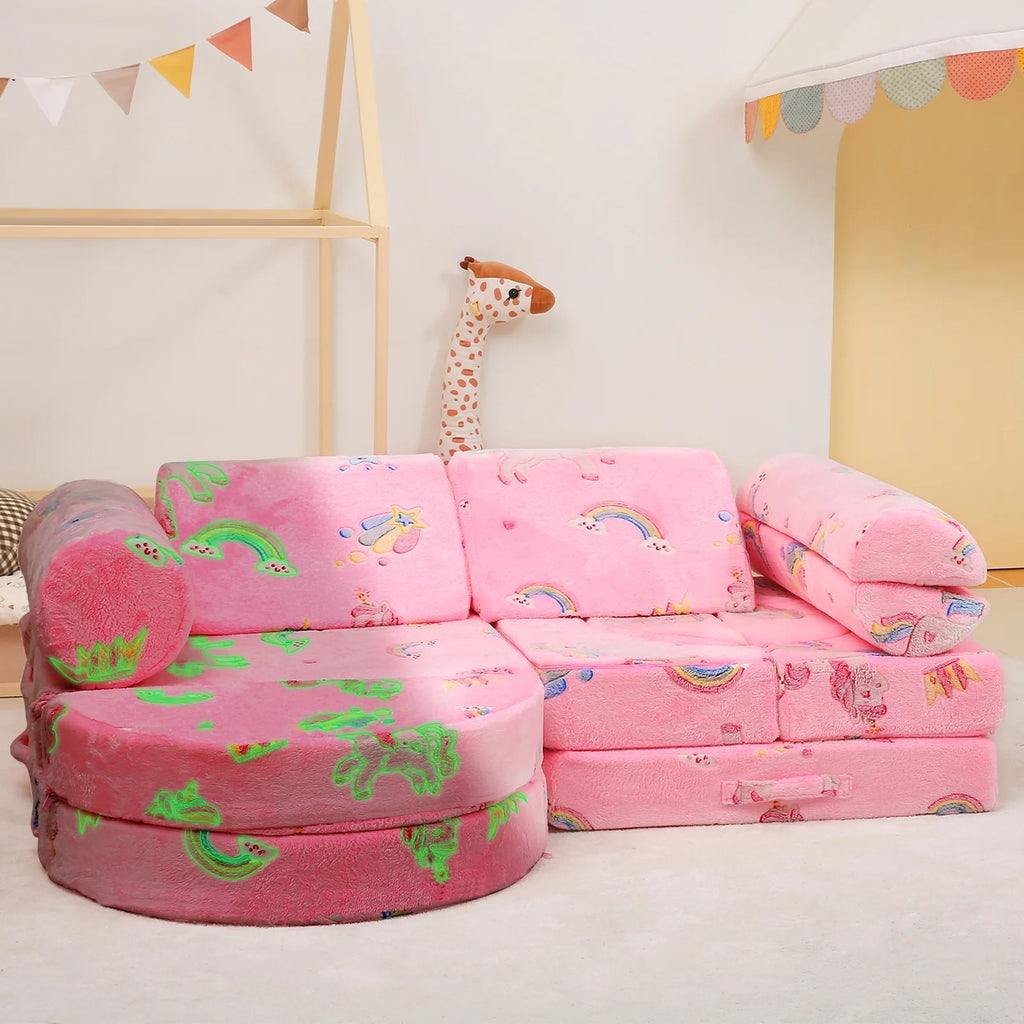 11 Pc Pink Modular Kids Play Couch B487
