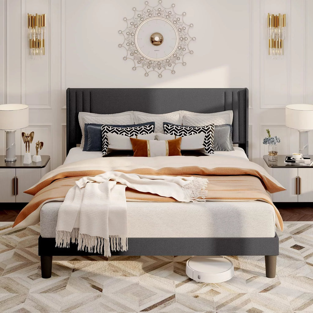 Full Bed Frame with 4 Drawers and Adjustable Headboard Dark Grey D143