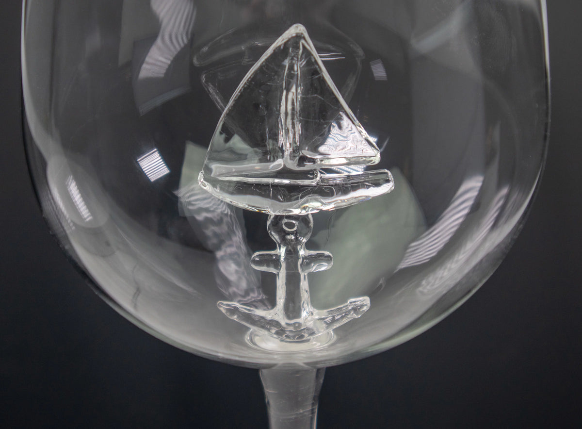 3D Sailboat Anchor Stemmed Wine Glass Set of 2 J90550