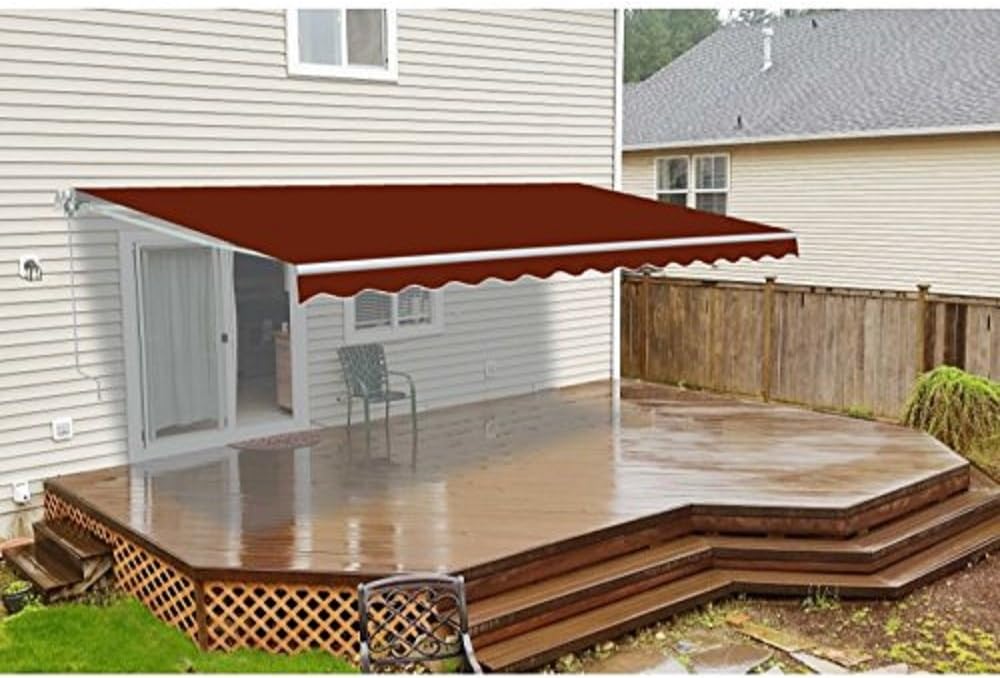 Motorized Retractable Patio Awning with Polyester Canopy C979342