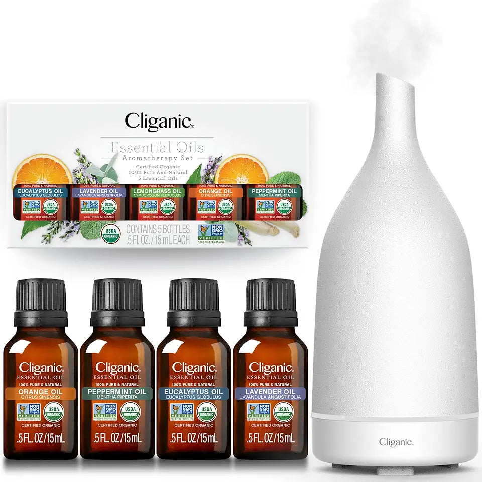 Organic Essential Oils Set 15ML White Ceramic Diffuser X4573